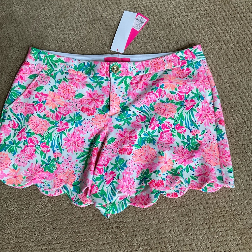 Lilly Pulitzer High Waist Pink and Green Floral Shorts NWT Buttercup size 14